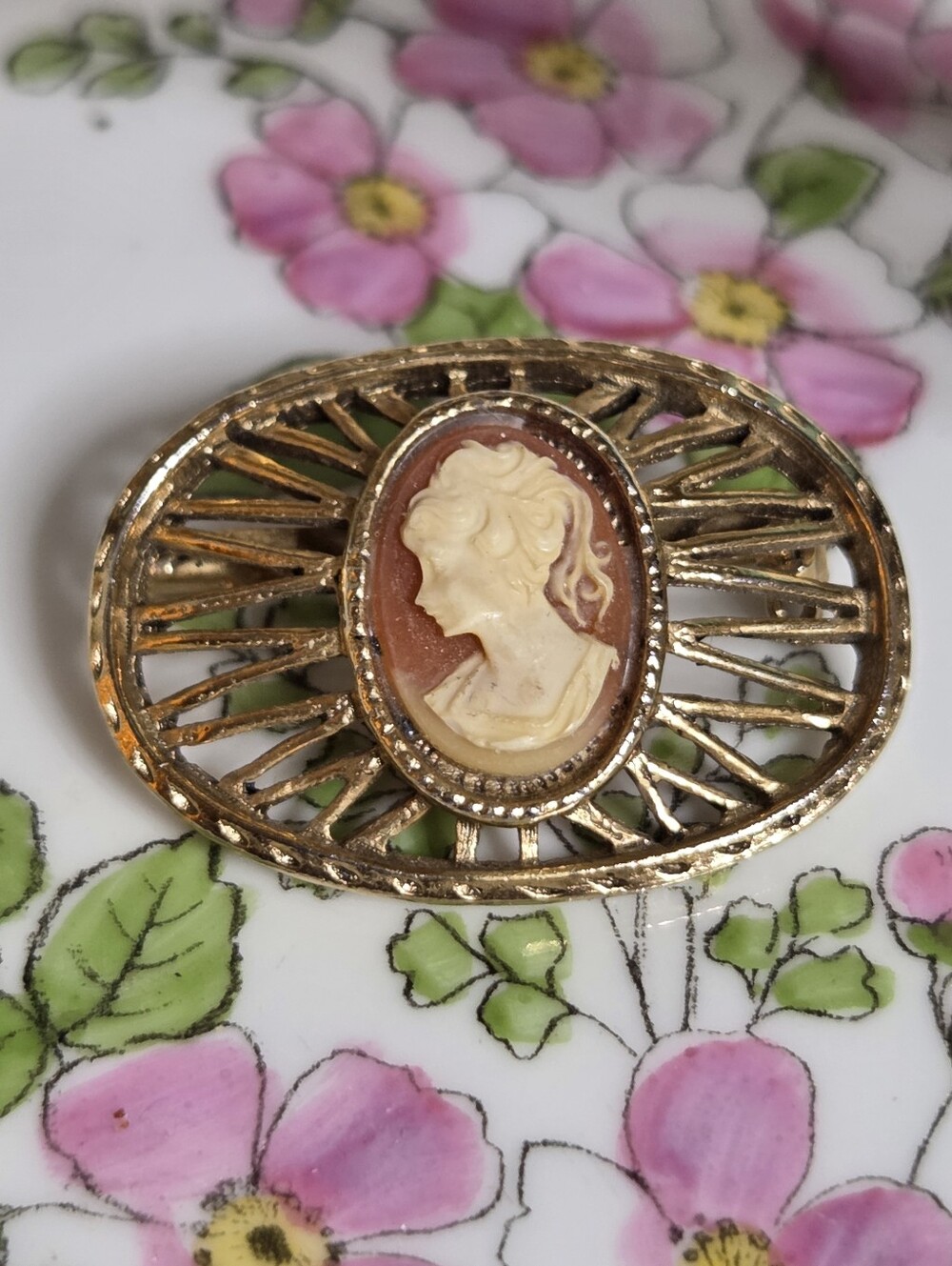 Vintage Cameo Brooch, Oval, Left-facing